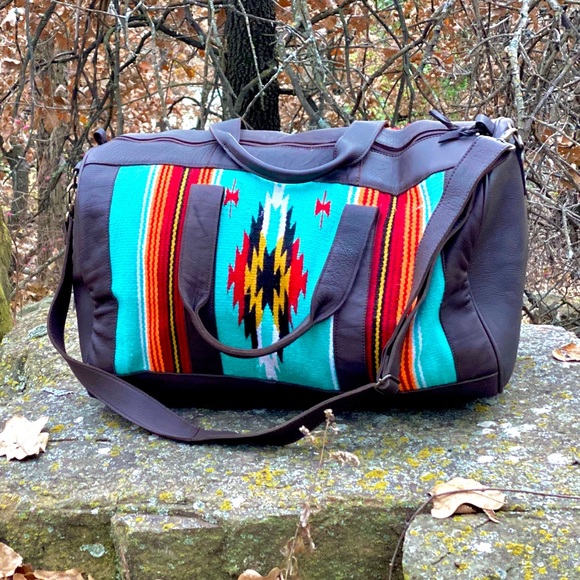 Leather Aztec Wool Saddleblanket Duffel - Picture 7 of 8